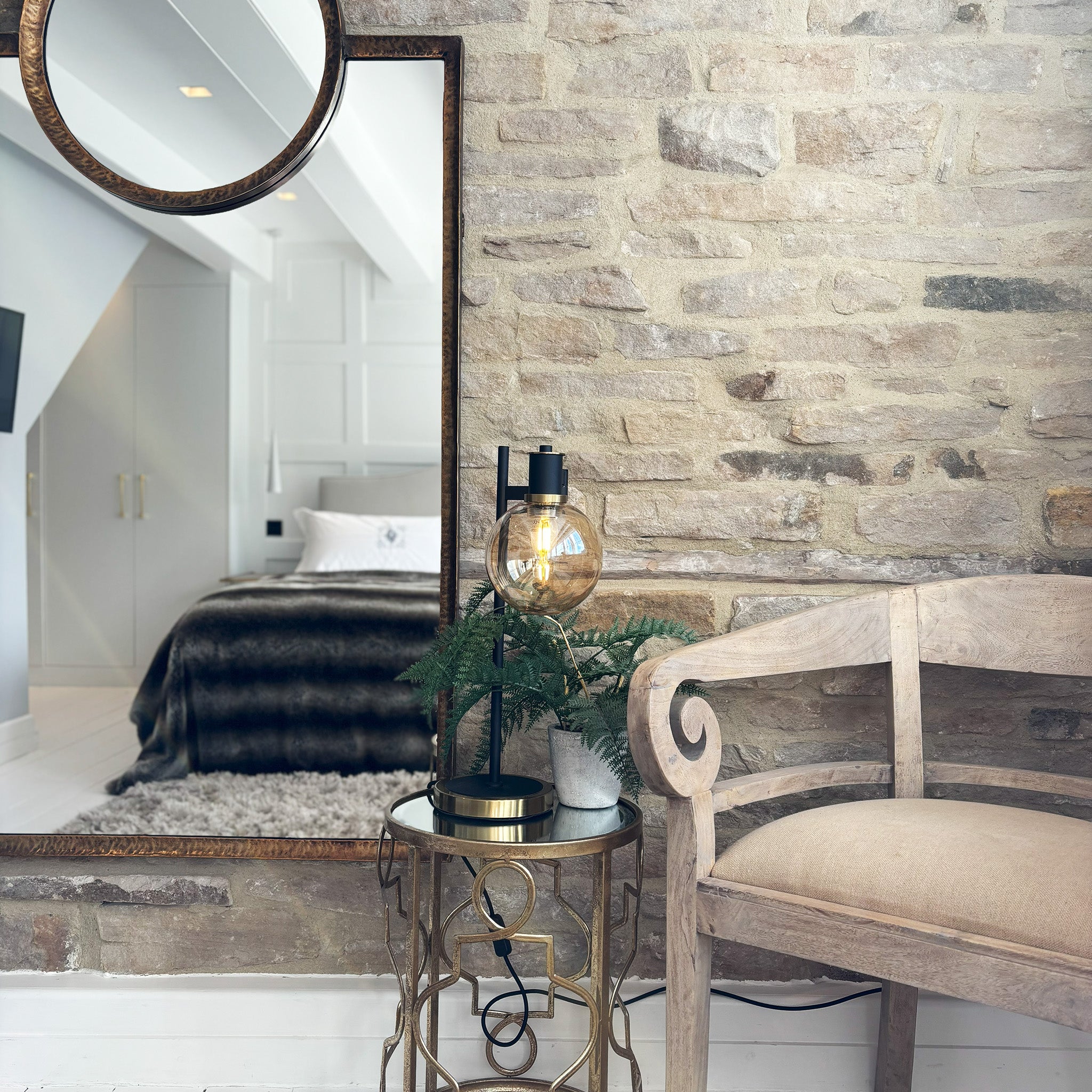 Adjustable Swing Arm Table Lamp with Glass Shade